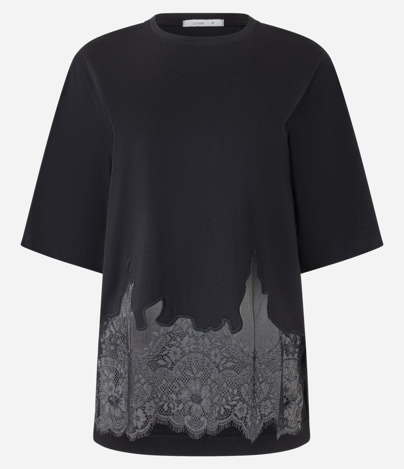 Camiseta Boxy em Algodão com Renda na Barra Preto 6