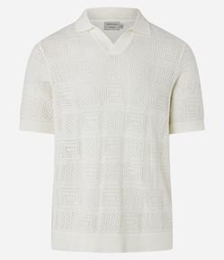 Camiseta Polo em Algodão com Textura Patchwork