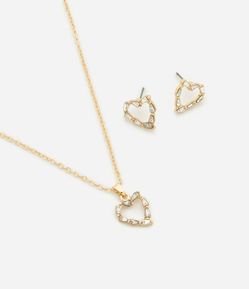 Conjunto de Colar Curto e Brinco com Pingente de Coração Vazado