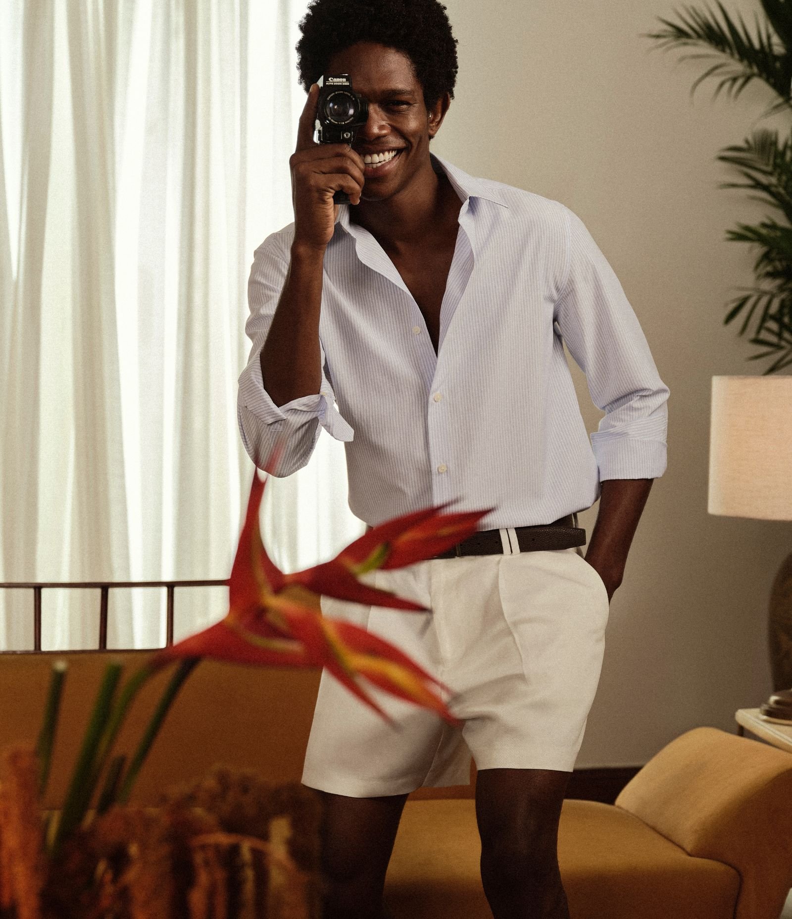 Bermuda Alfaiatada em Liocel com Linho Branco 1