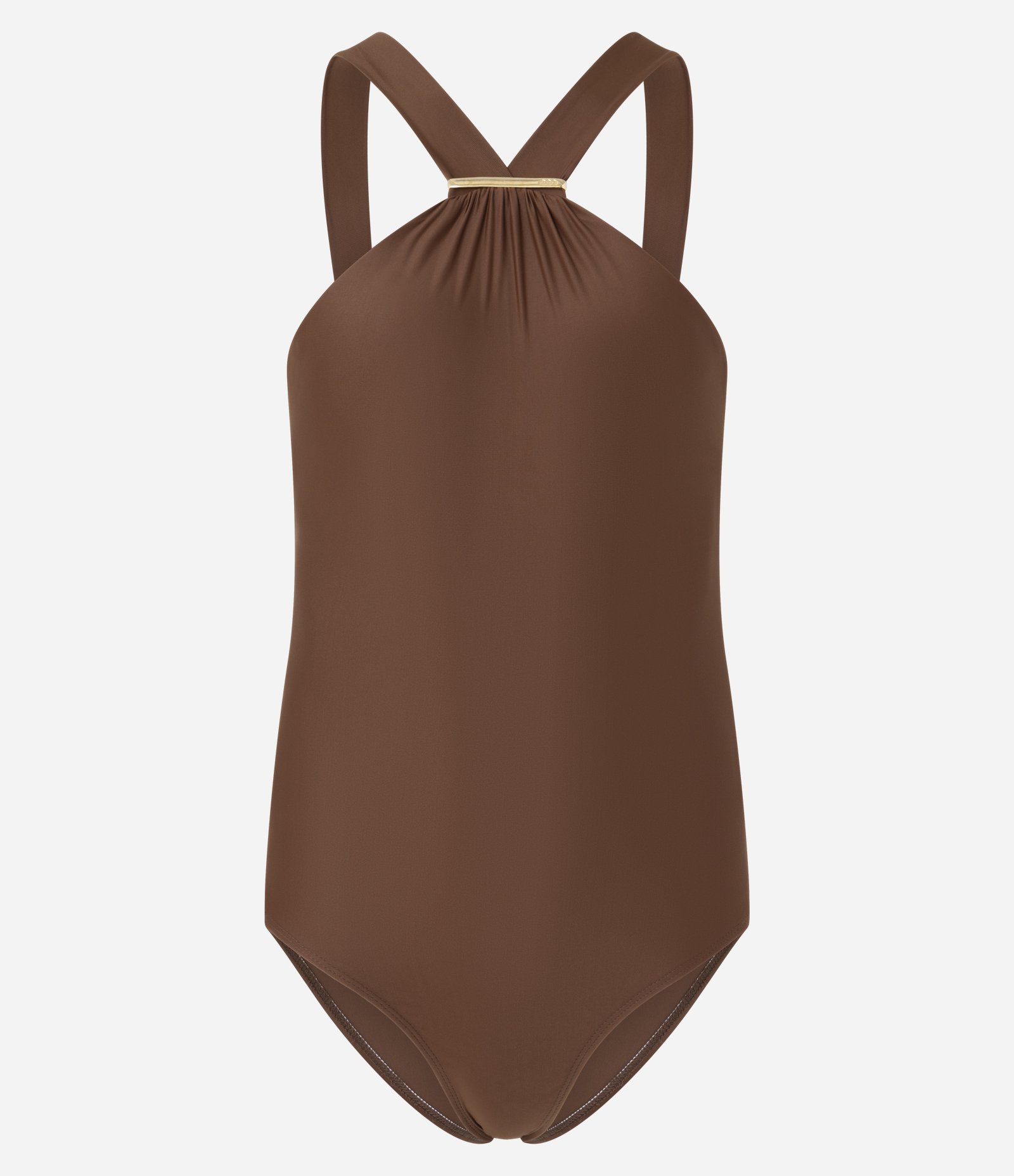 Maiô em Poliamida com Detalhe Metalizado Marrom 4