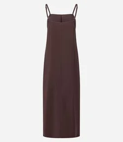 Vestido Longo e Reto em Crepe com Bolsos