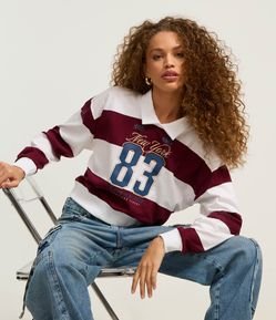 Blusa Sportcore com Gola Lapela e Listras Bold