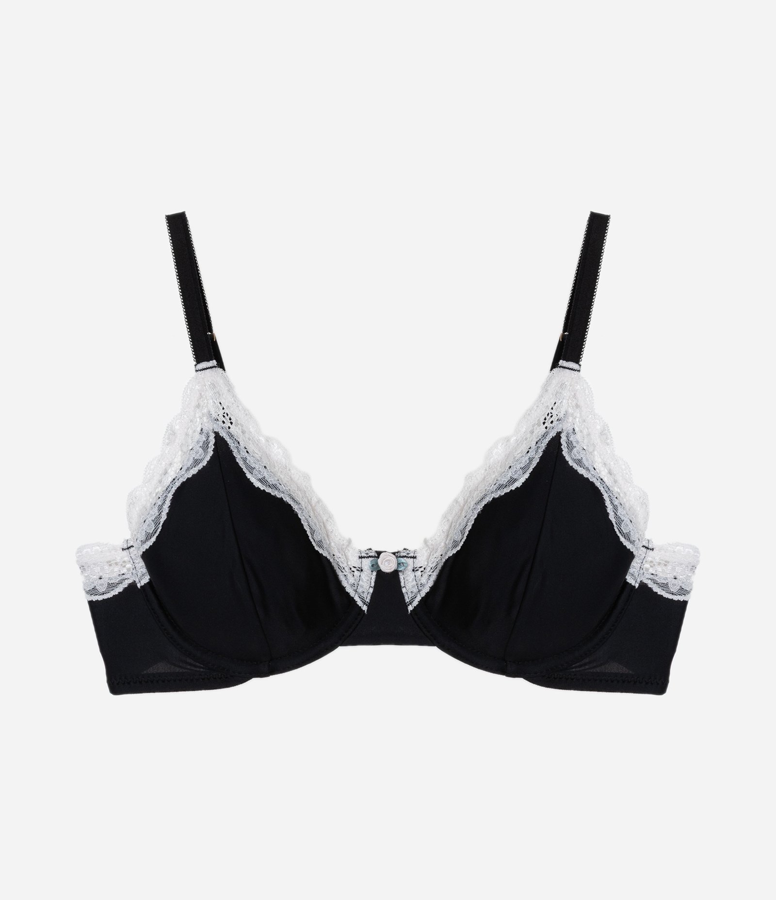 Sutiã sem Bojo com Aro em Microfibra com Detalhes de Renda e Aplicação de Florzinha Preto 5