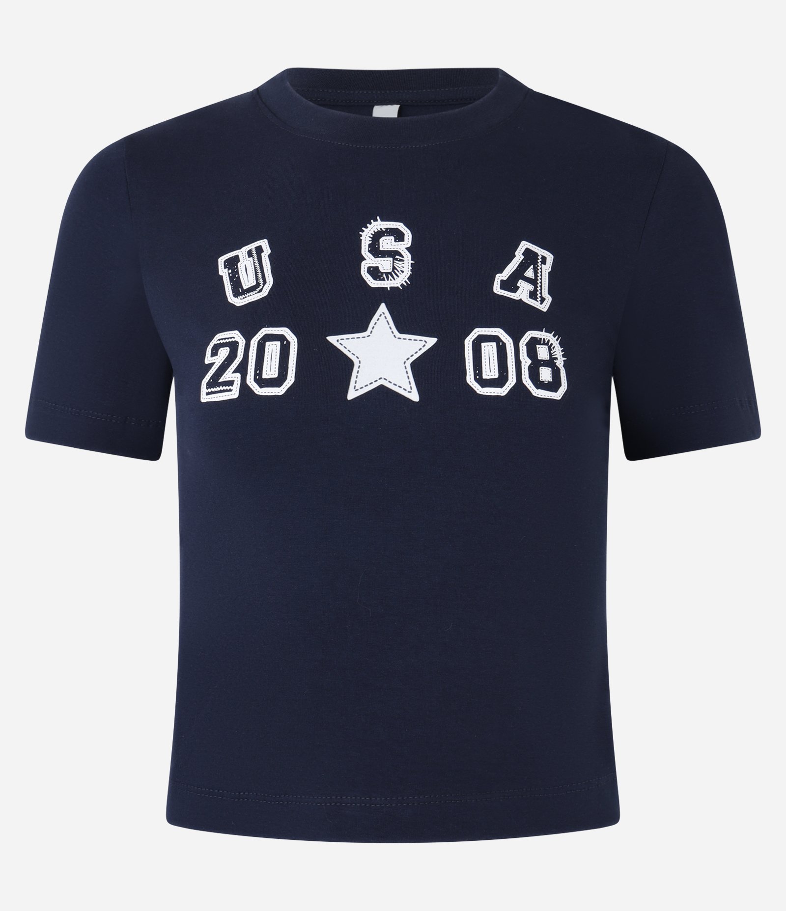 Blusa Baby Look em Algodão com Estampa USA Azul Marinho 6