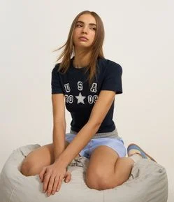 Blusa Baby Look em Algodão com Estampa USA