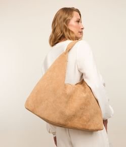 Bolsa Hobo Grande em Suede e Alça de Ombro
