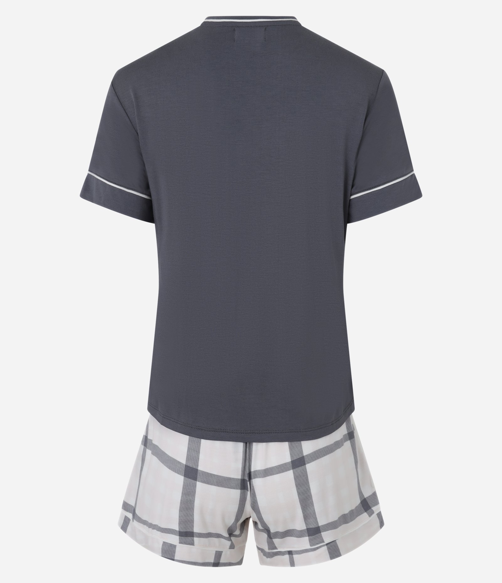 Pijama Short Doll em Viscose com Bolsinho e Short Xadrez Cinza 6