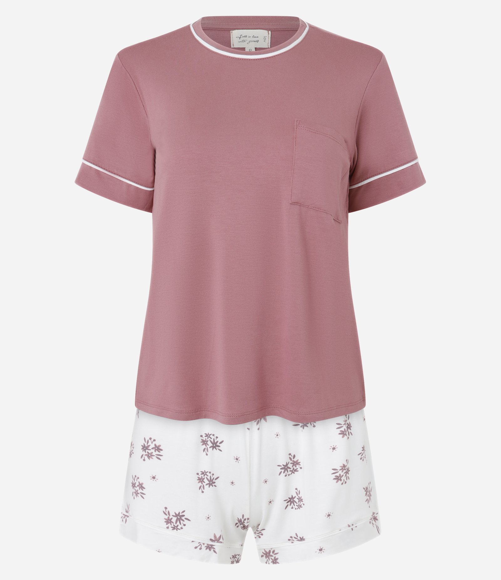 Pijama Short Doll em Viscose com Short Estampado Floral Branco/Rosa 4