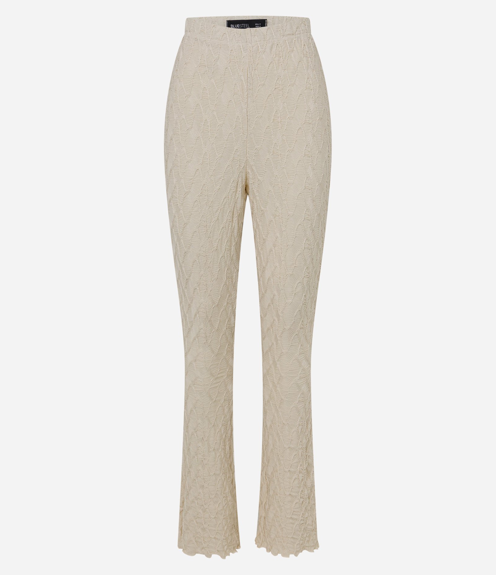 Calça Flare Texturizada com Frufru na Barra Bege 6