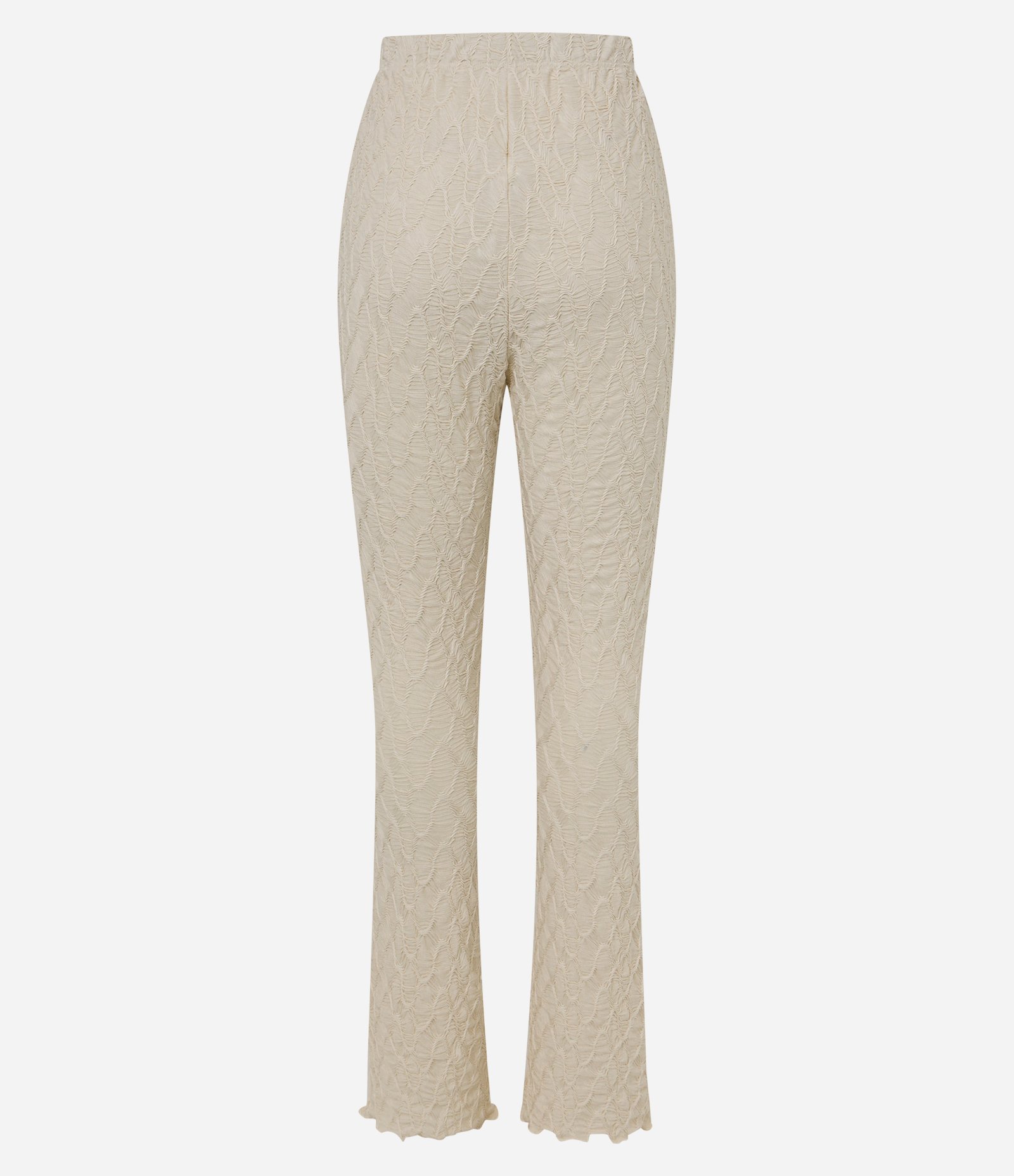 Calça Flare Texturizada com Frufru na Barra Bege 8