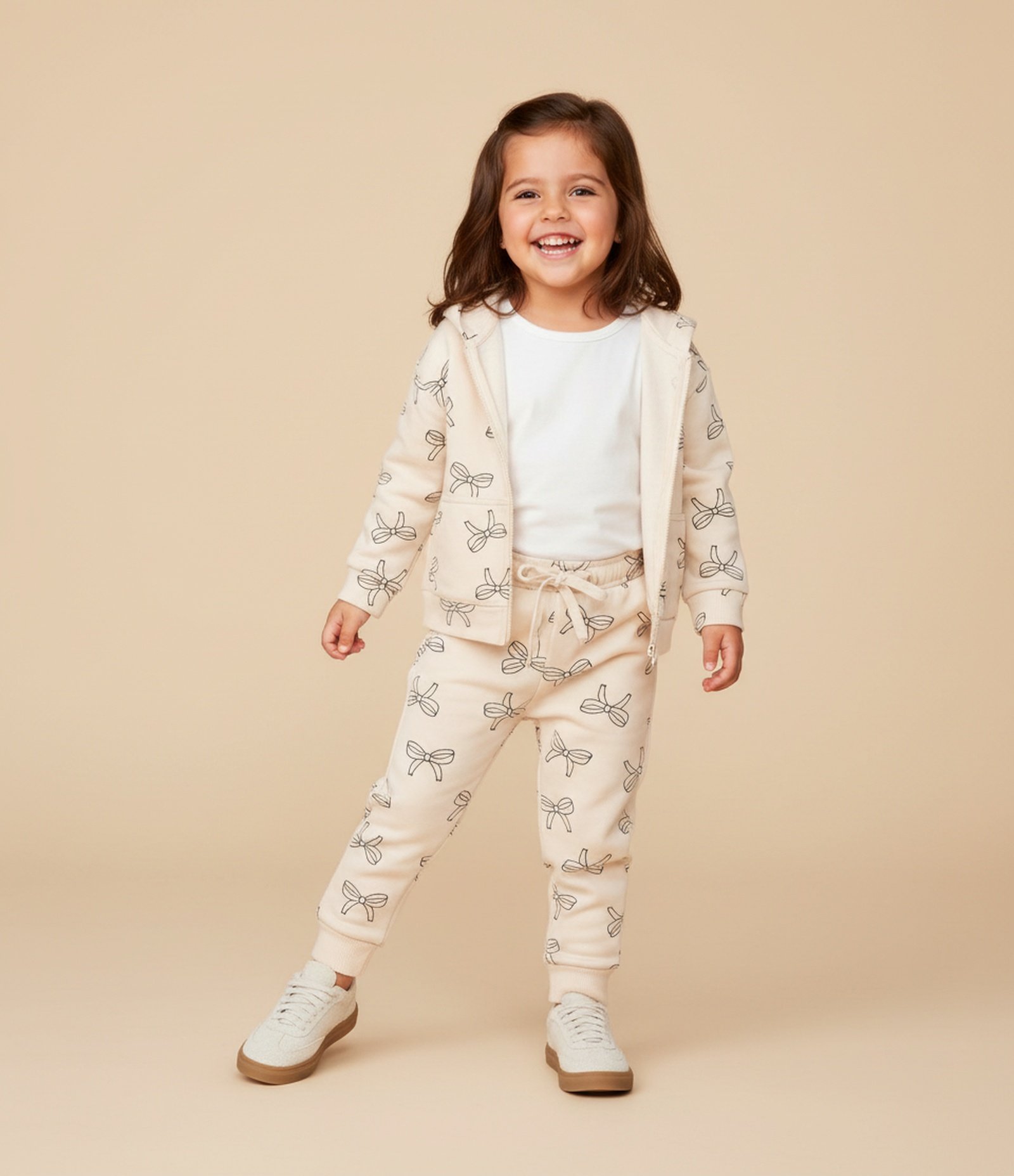 Calça Infantil Jogger com Estampa de Laços - Tam 1 a 6 Anos Bege 1