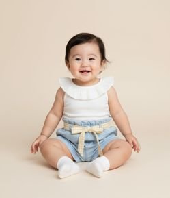 Short Clochard Infantil em Jeans - Tam 3 a 18 Meses