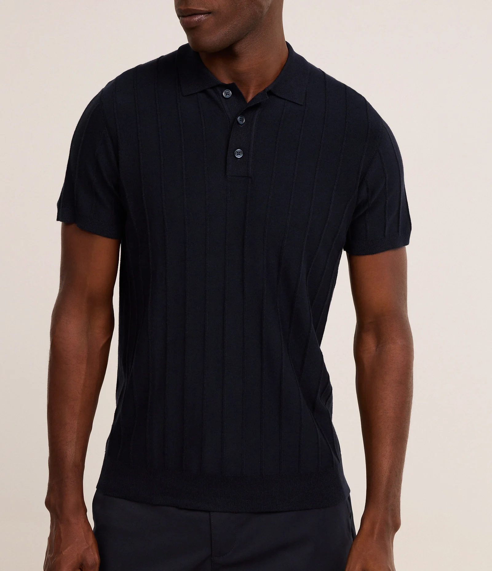 Camisa Polo em Tricô com Textura Vertical Azul 4