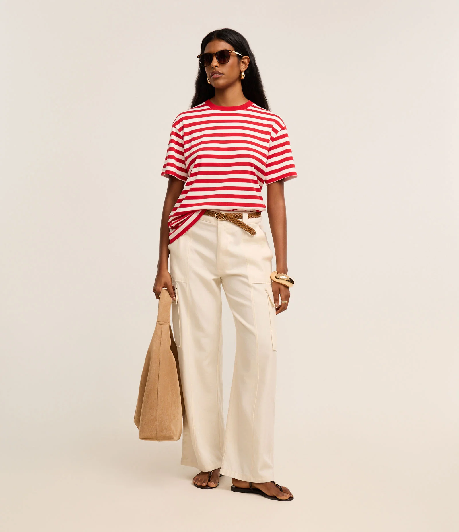 Camiseta Oversized em Algodão Peruano com Listras Horizontais Vermelho/Branco 2