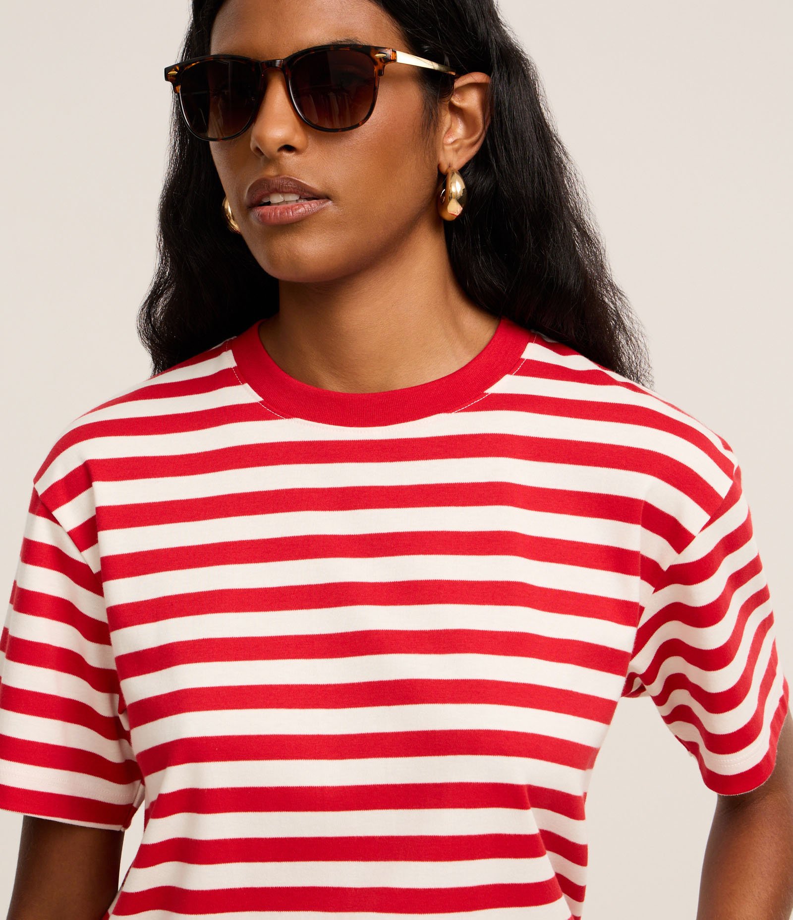 Camiseta Oversized em Algodão Peruano com Listras Horizontais Vermelho/Branco 3