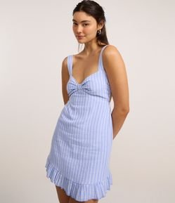 Vestido Curto com Listras Finas e Decote Coração