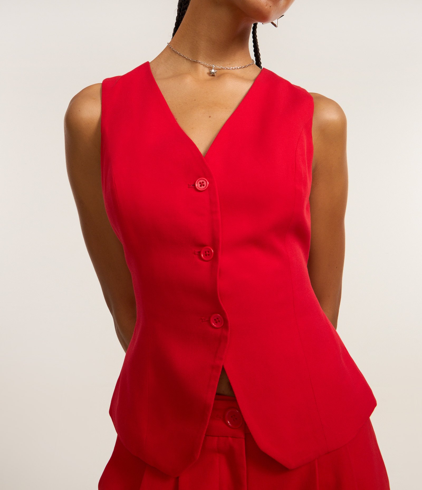 Colete em Alfaiataria com Costas Abertas Vermelho 3