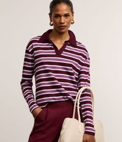 Blusa em Algodão com Listras e Gola Polo