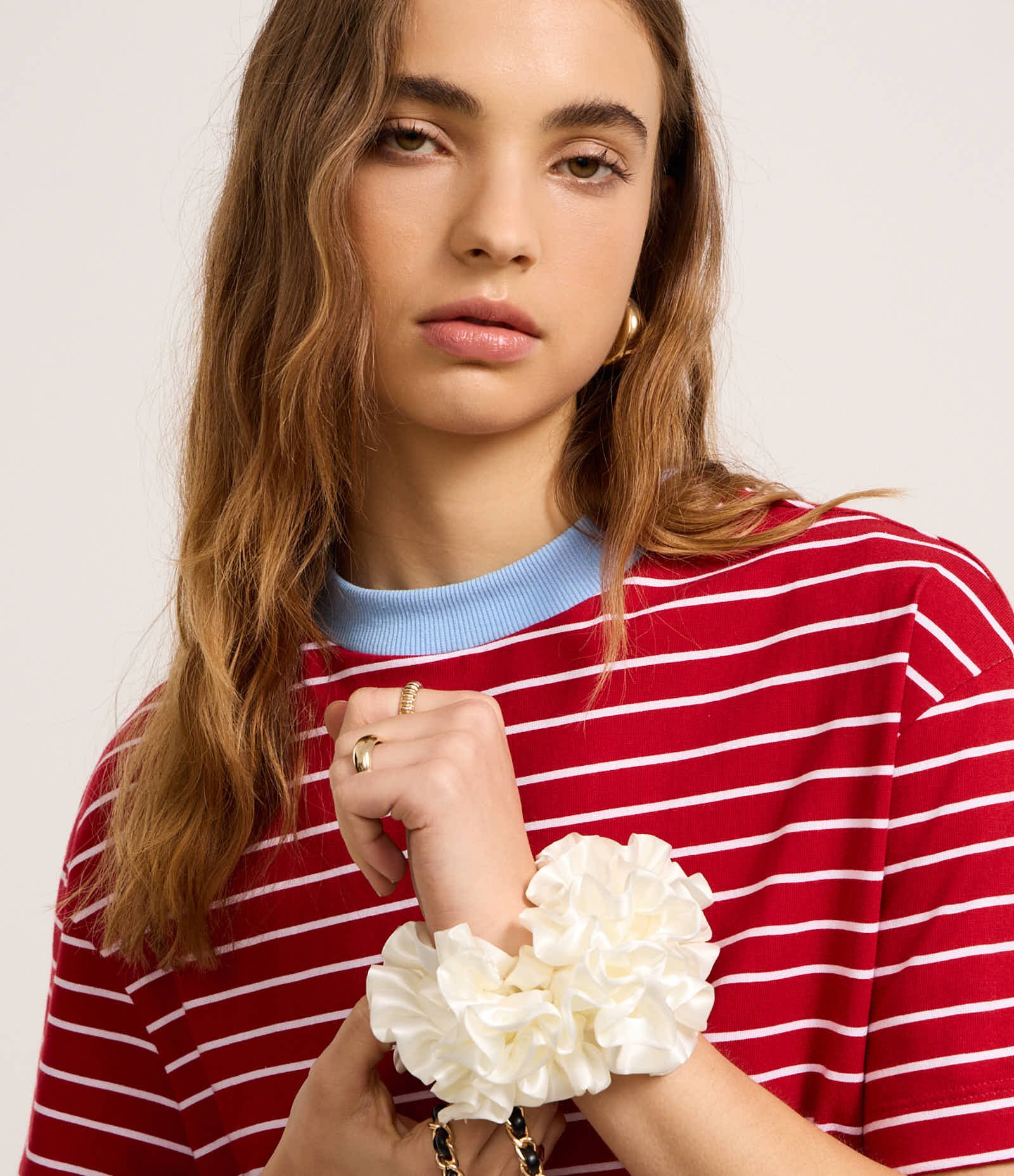 Camiseta Listrada em Malhão com Gola Contrastante Vermelho 4