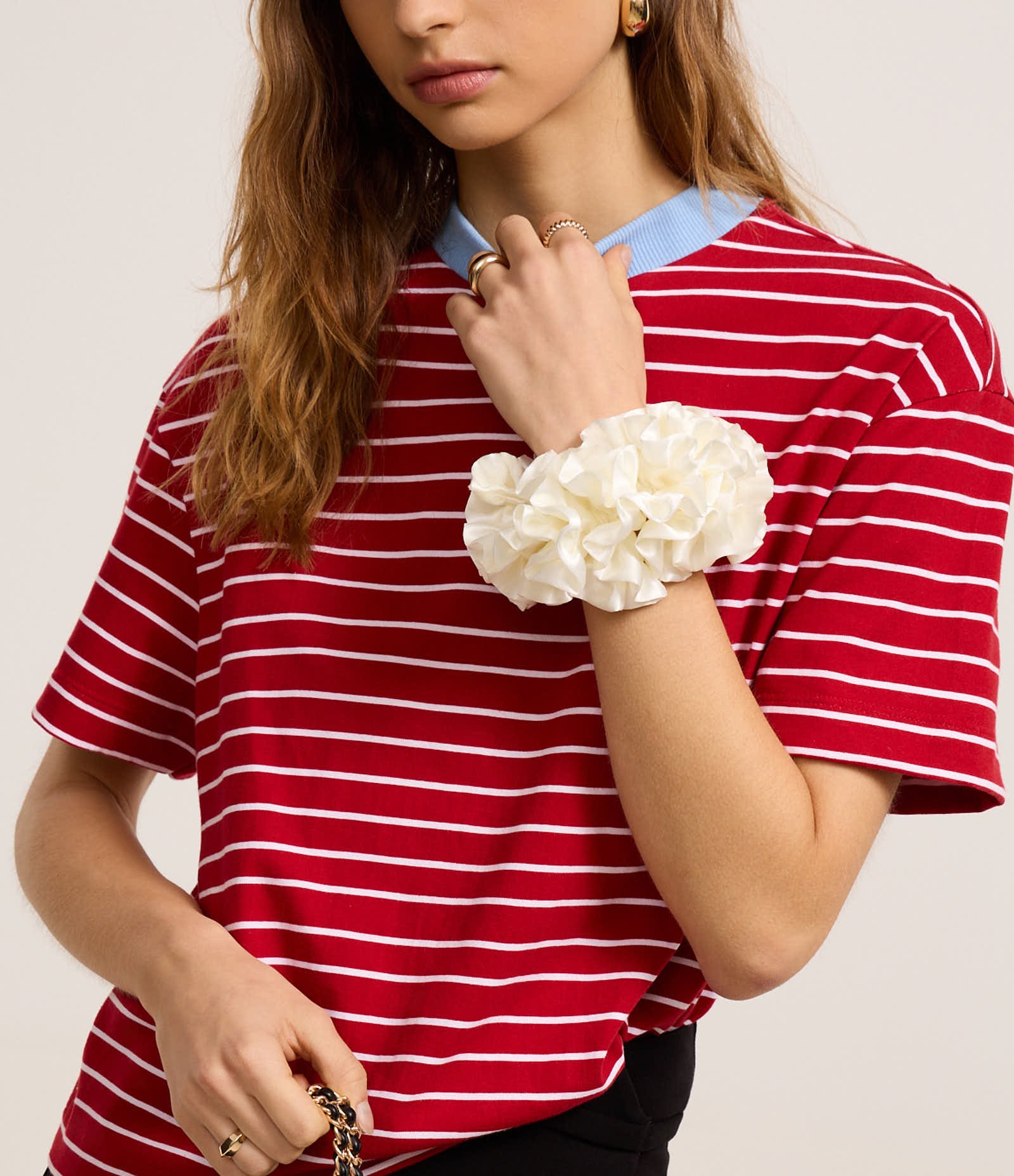 Camiseta Listrada em Malhão com Gola Contrastante Vermelho 5