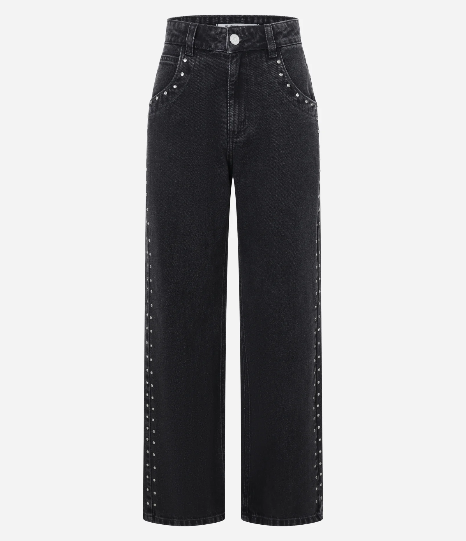 Calça Reta em Jeans com Brilhos na Lateral Preto 1