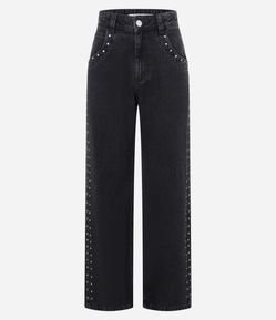 Calça Reta em Jeans com Brilhos na Lateral