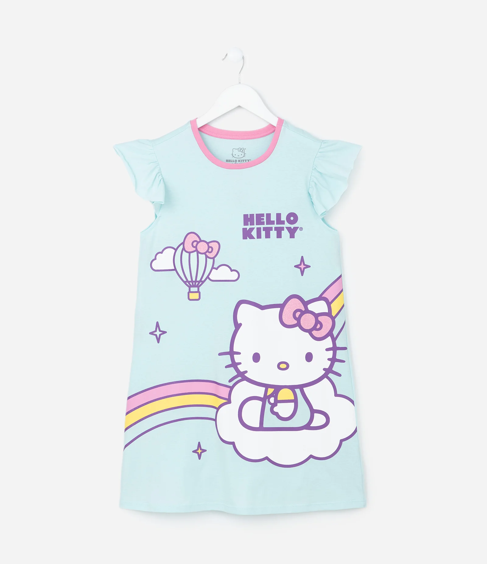 Camisola Infantil com Babado Estampa da Hello Kitty - Tam  4 a 14 Anos Azul 1
