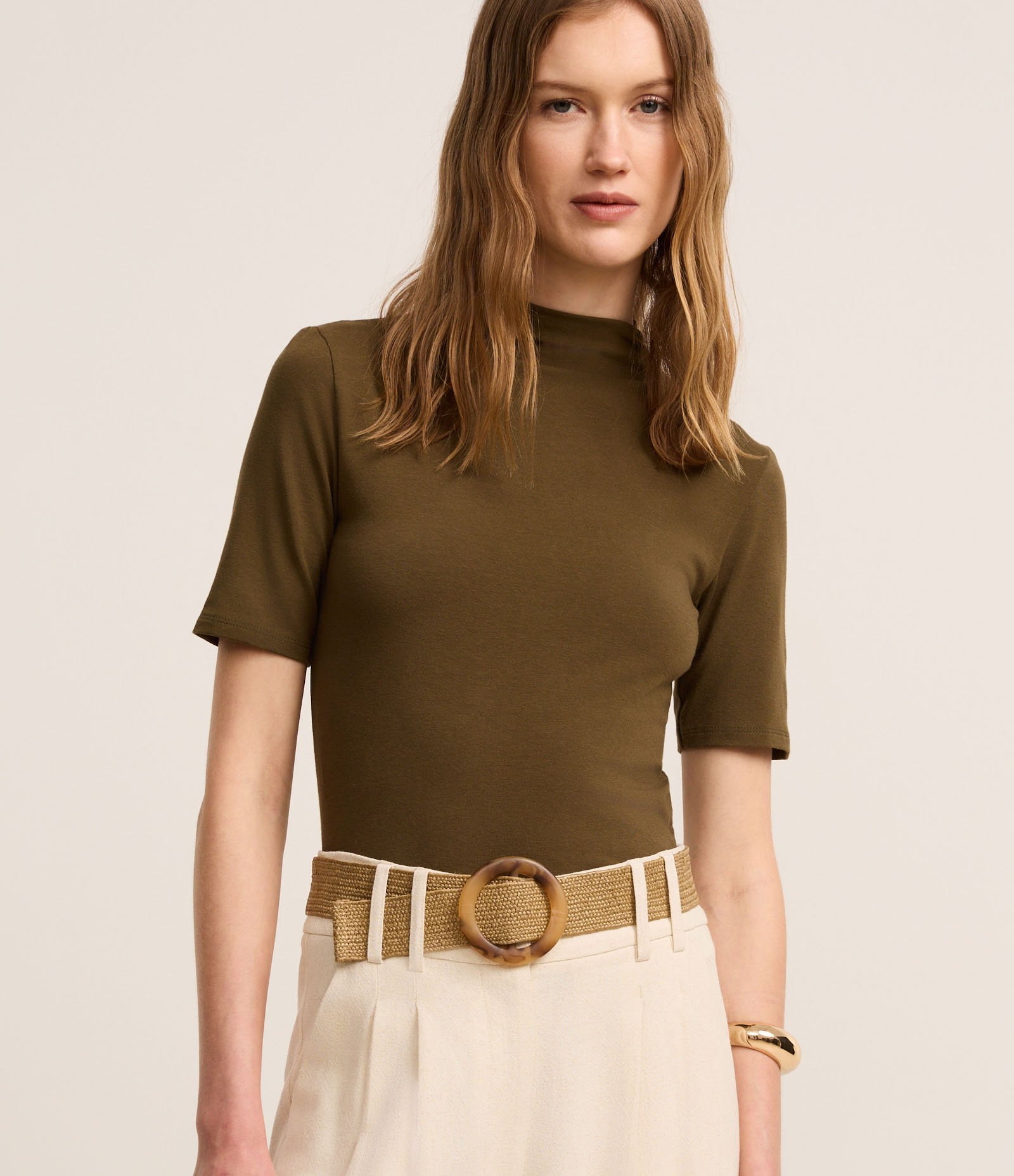 Blusa Básica Ajustada em Algodão com Golinha alta Verde 2