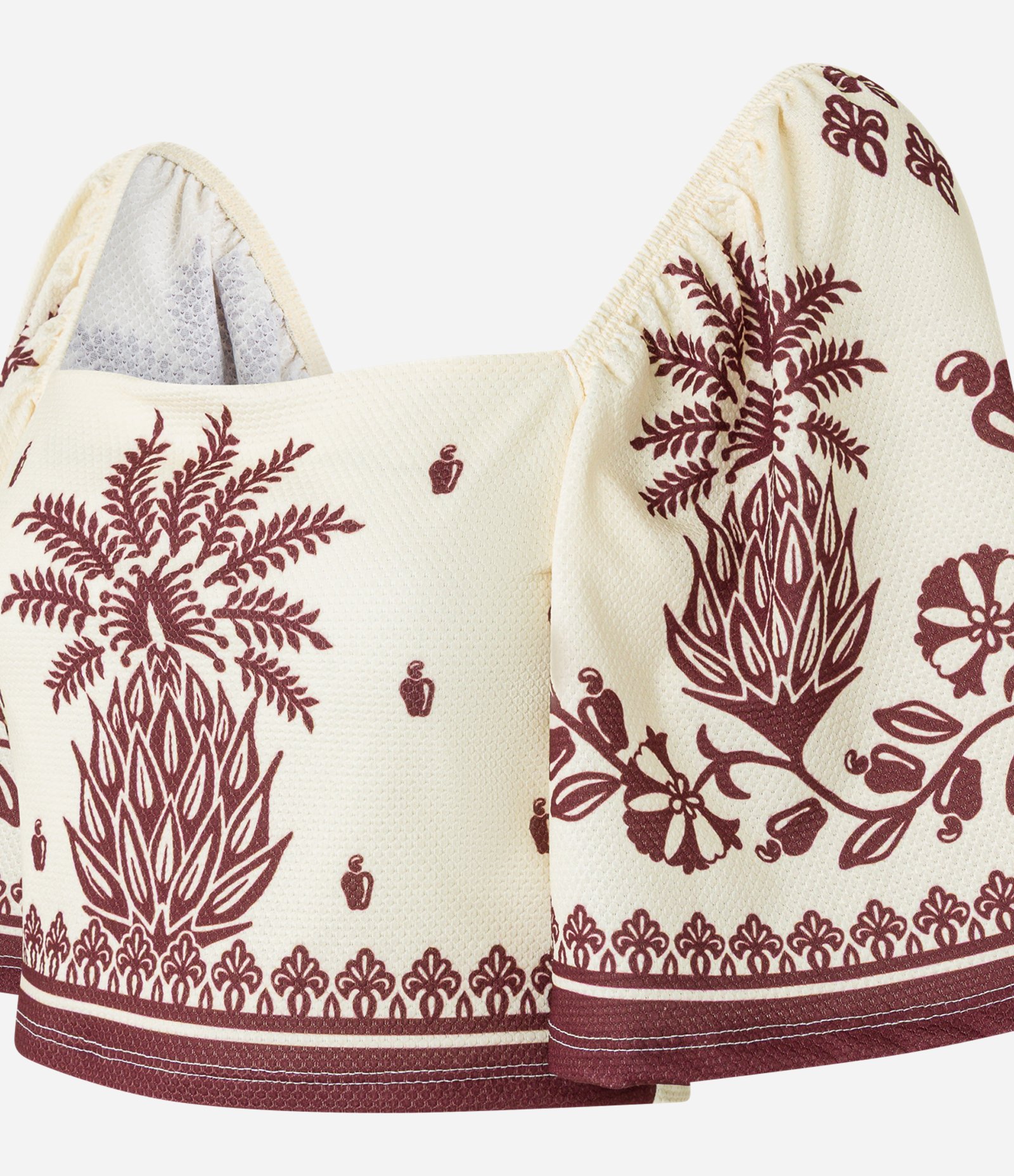 Blusa Cropped Texturizada com Estampa Tropical Bege 5