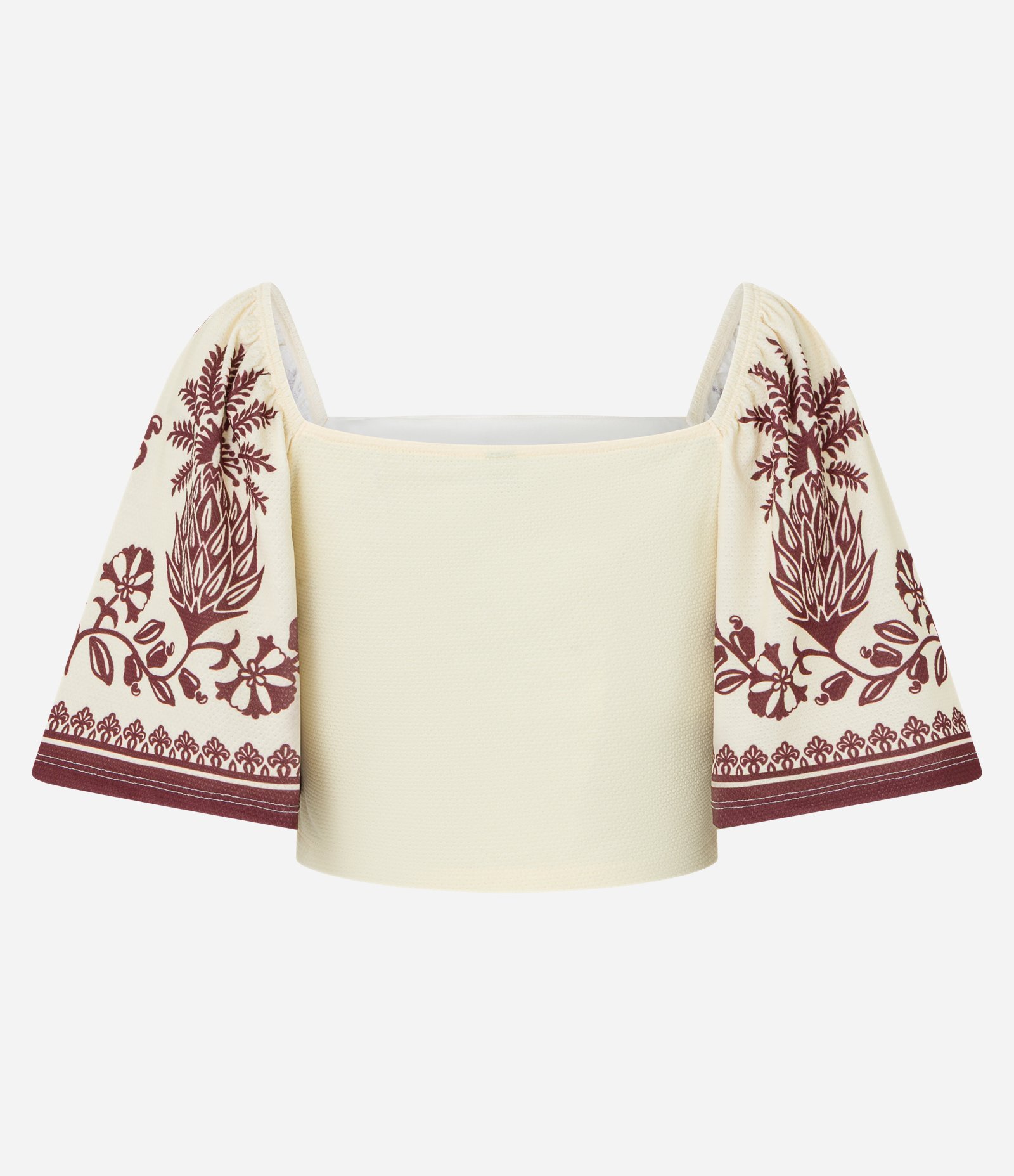 Blusa Cropped Texturizada com Estampa Tropical Bege 6