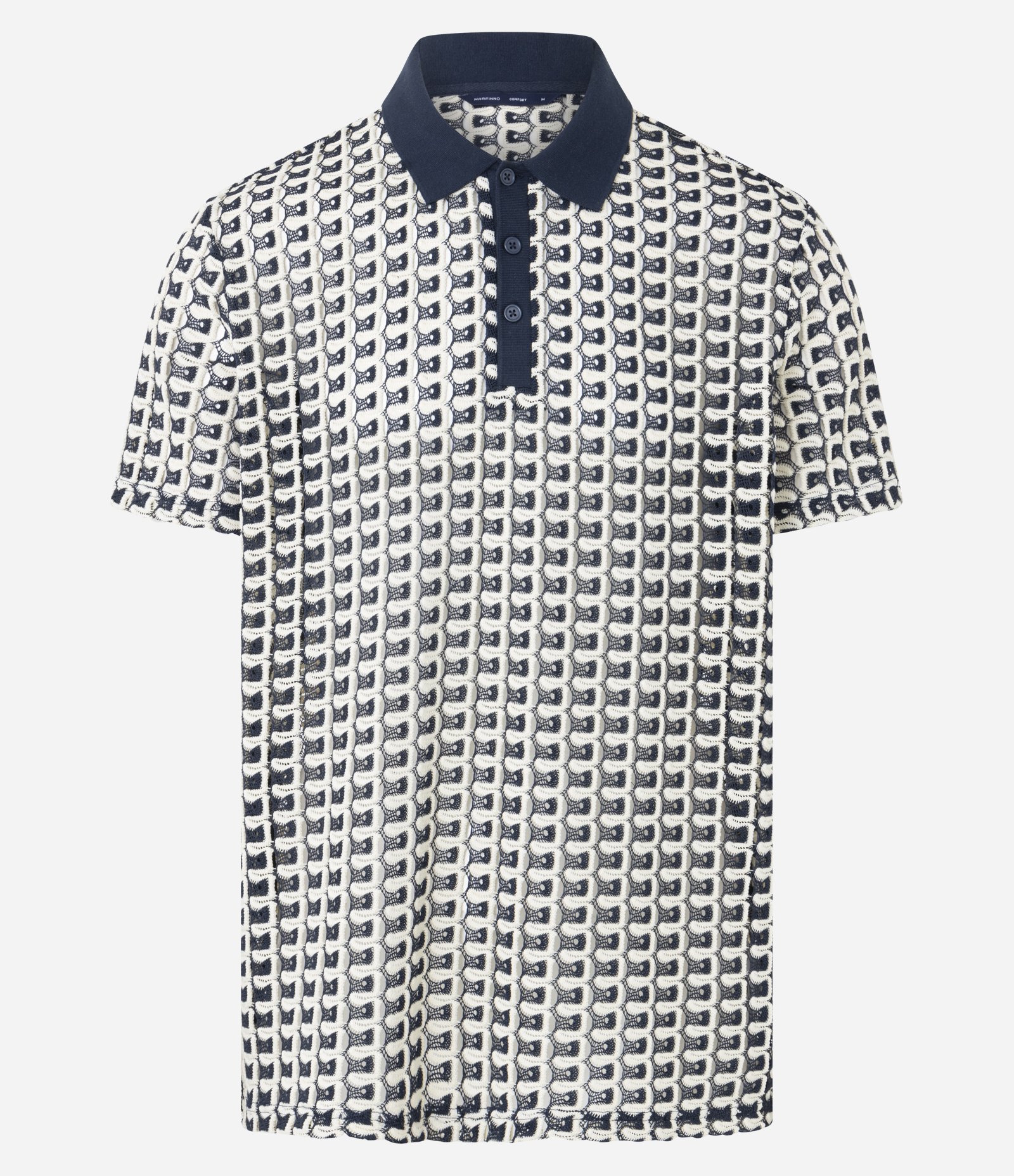 Camisa Polo Comfort em Jacquard com Textura Ondulada Azul 7