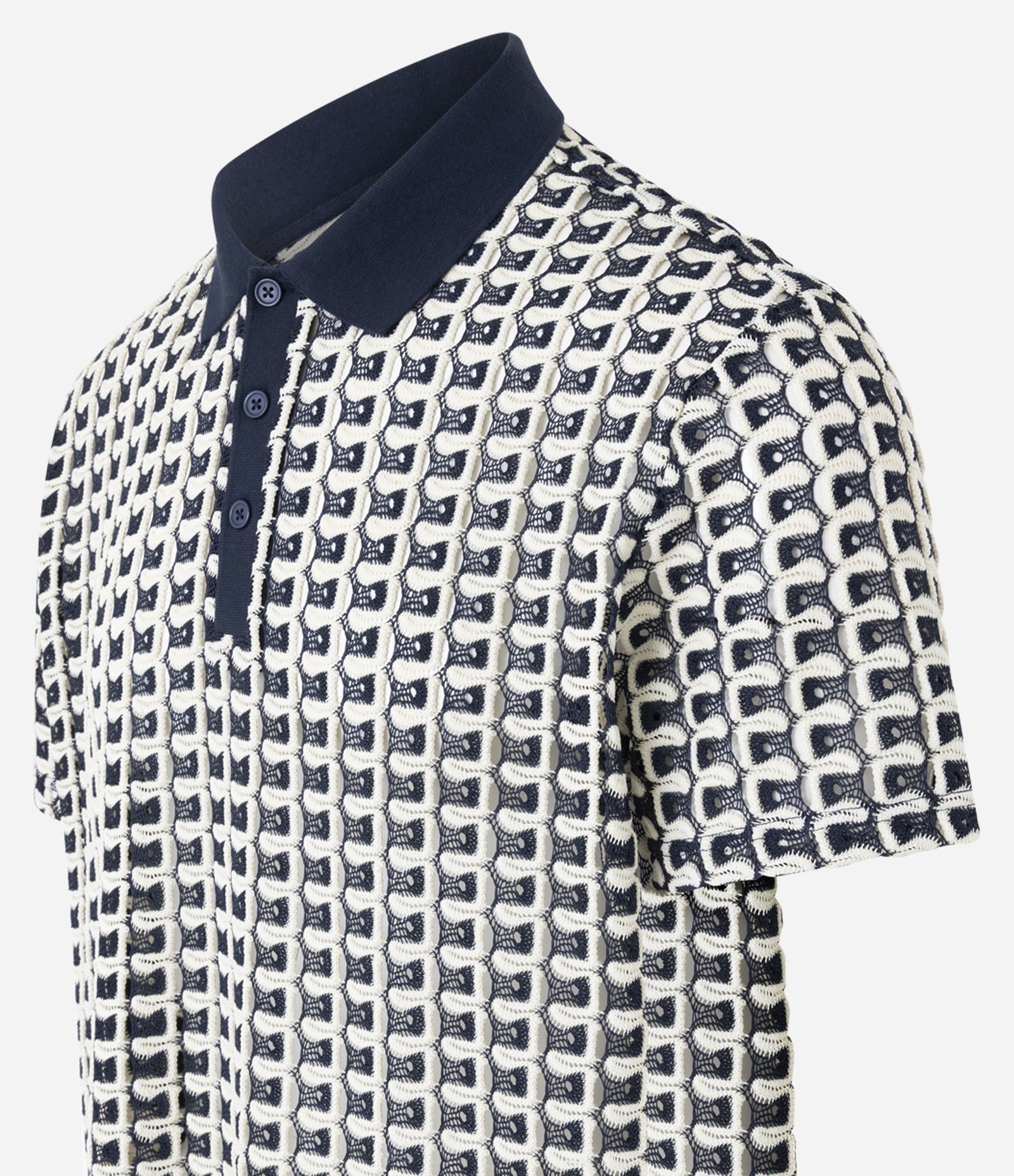 Camisa Polo Comfort em Jacquard com Textura Ondulada Azul 8