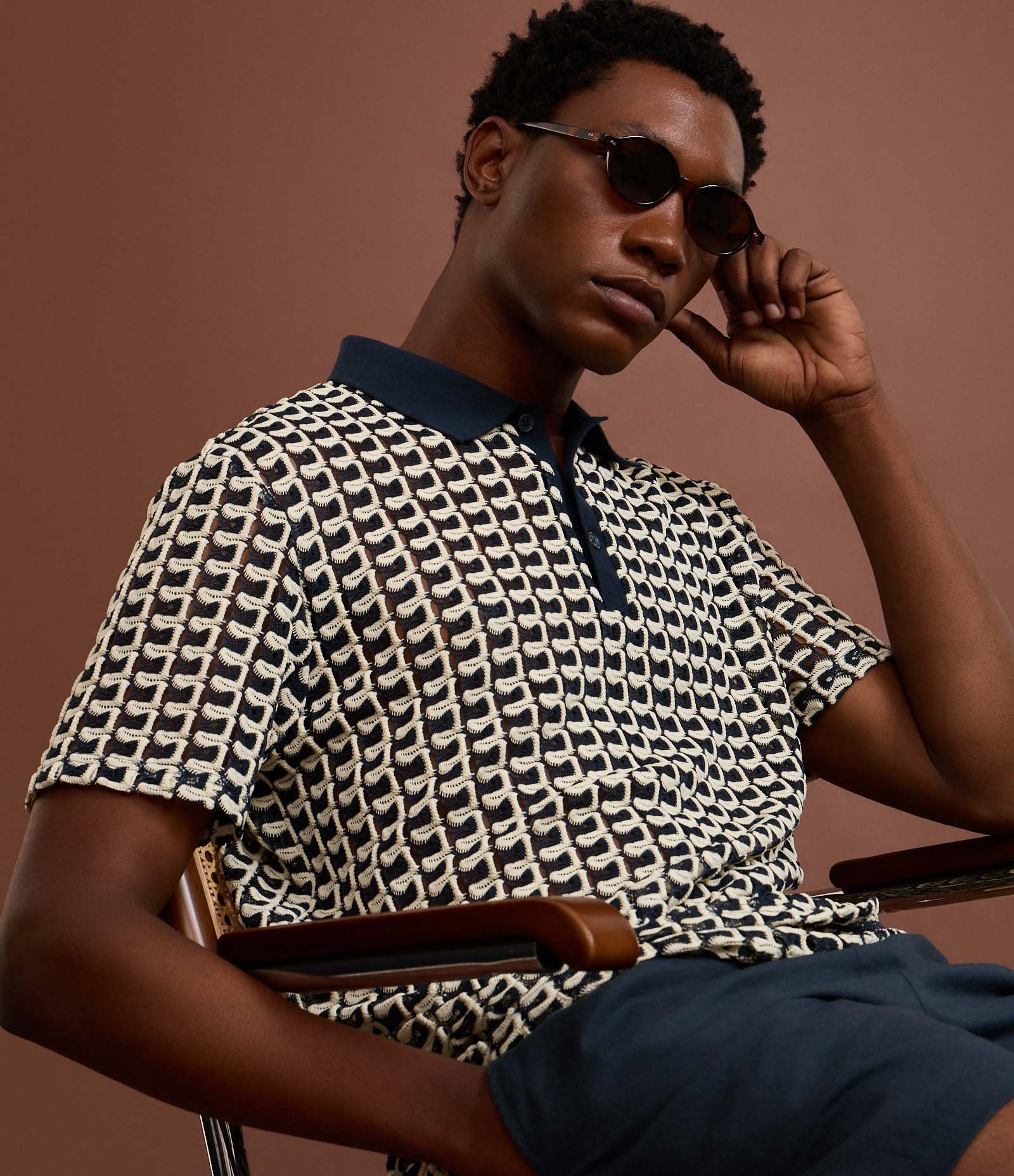 Camisa Polo Comfort em Jacquard com Textura Ondulada Azul 1