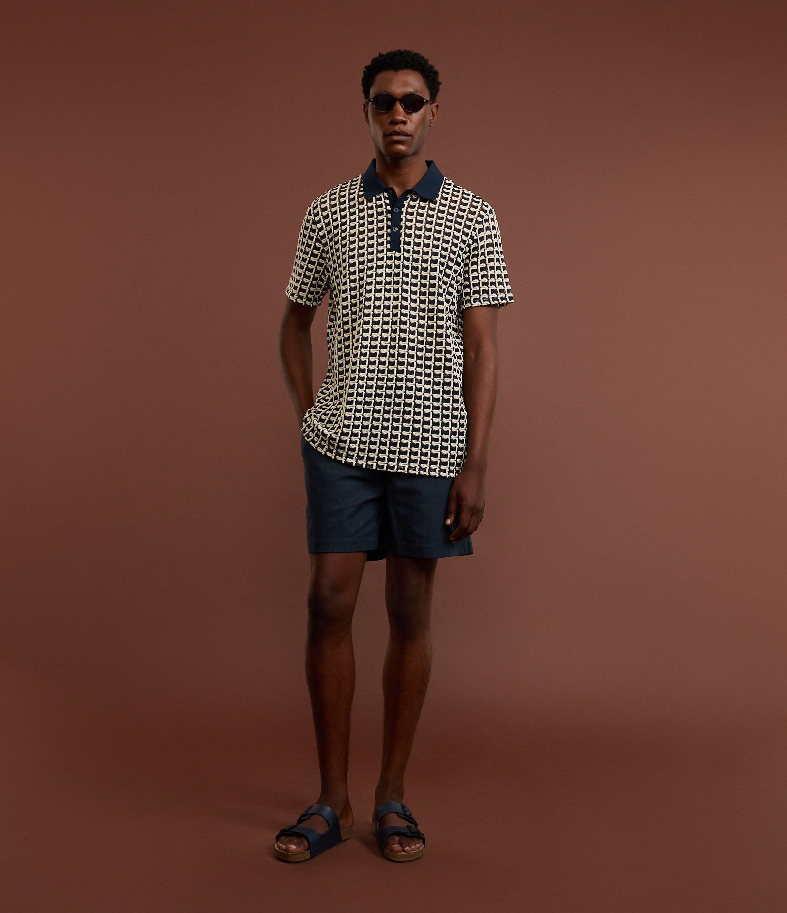 Camisa Polo Comfort em Jacquard com Textura Ondulada Azul 2