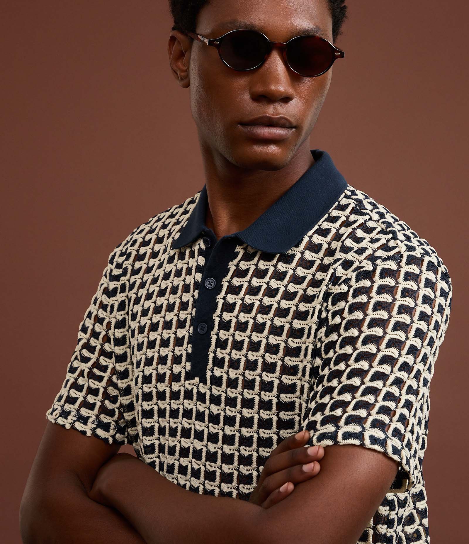 Camisa Polo Comfort em Jacquard com Textura Ondulada Azul 4