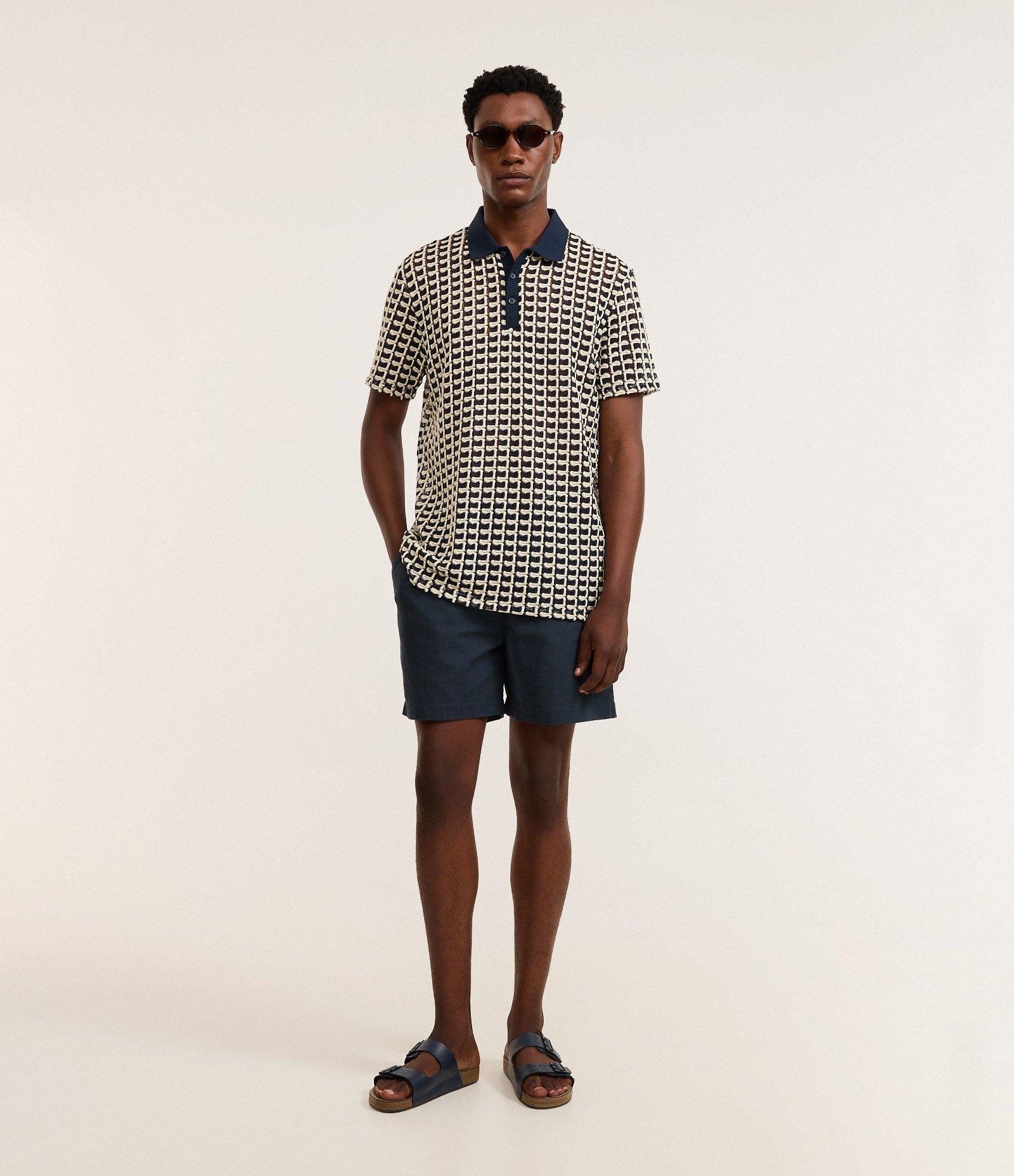 Camisa Polo Comfort em Jacquard com Textura Ondulada Azul 5