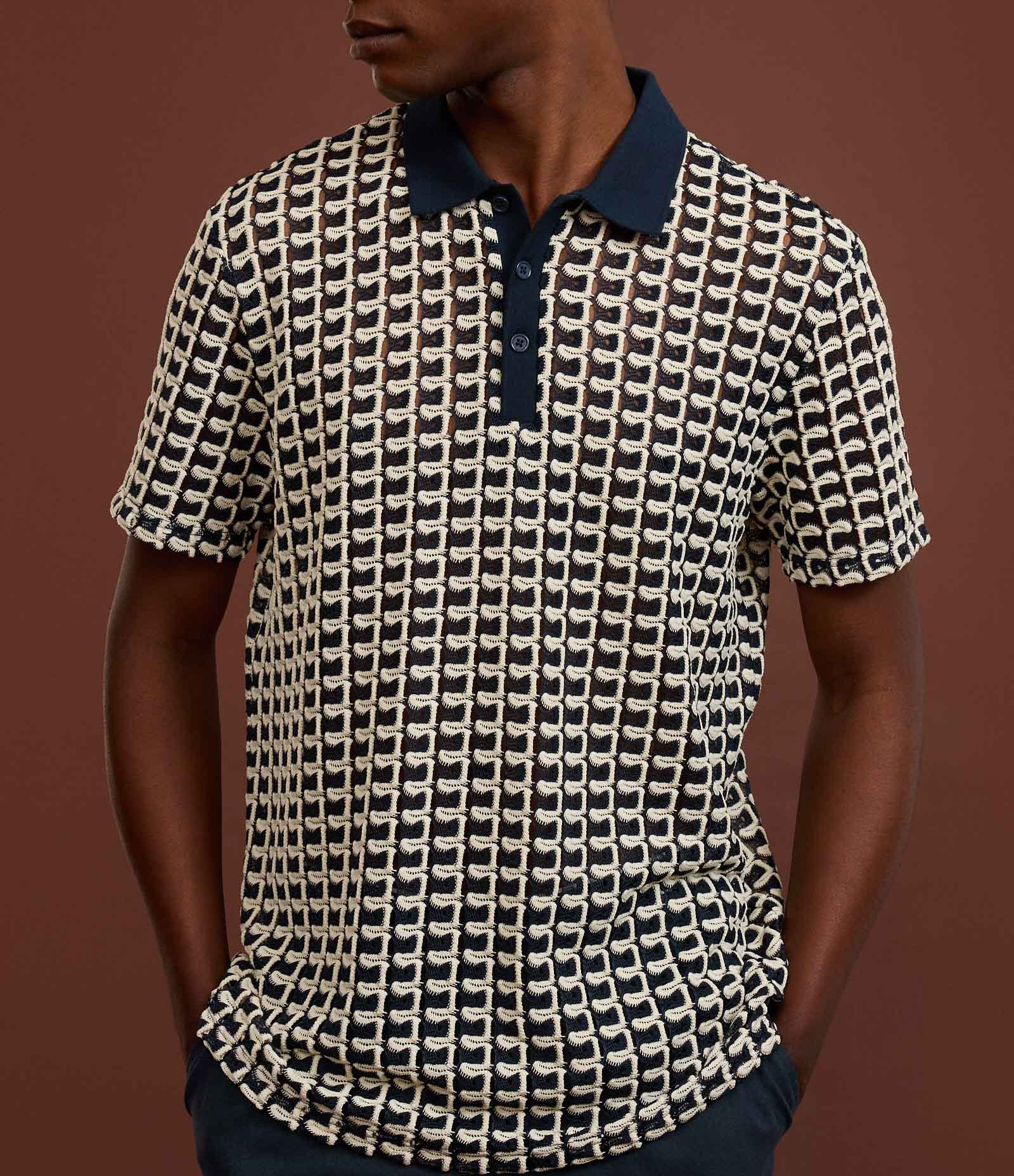 Camisa Polo Comfort em Jacquard com Textura Ondulada Azul 6