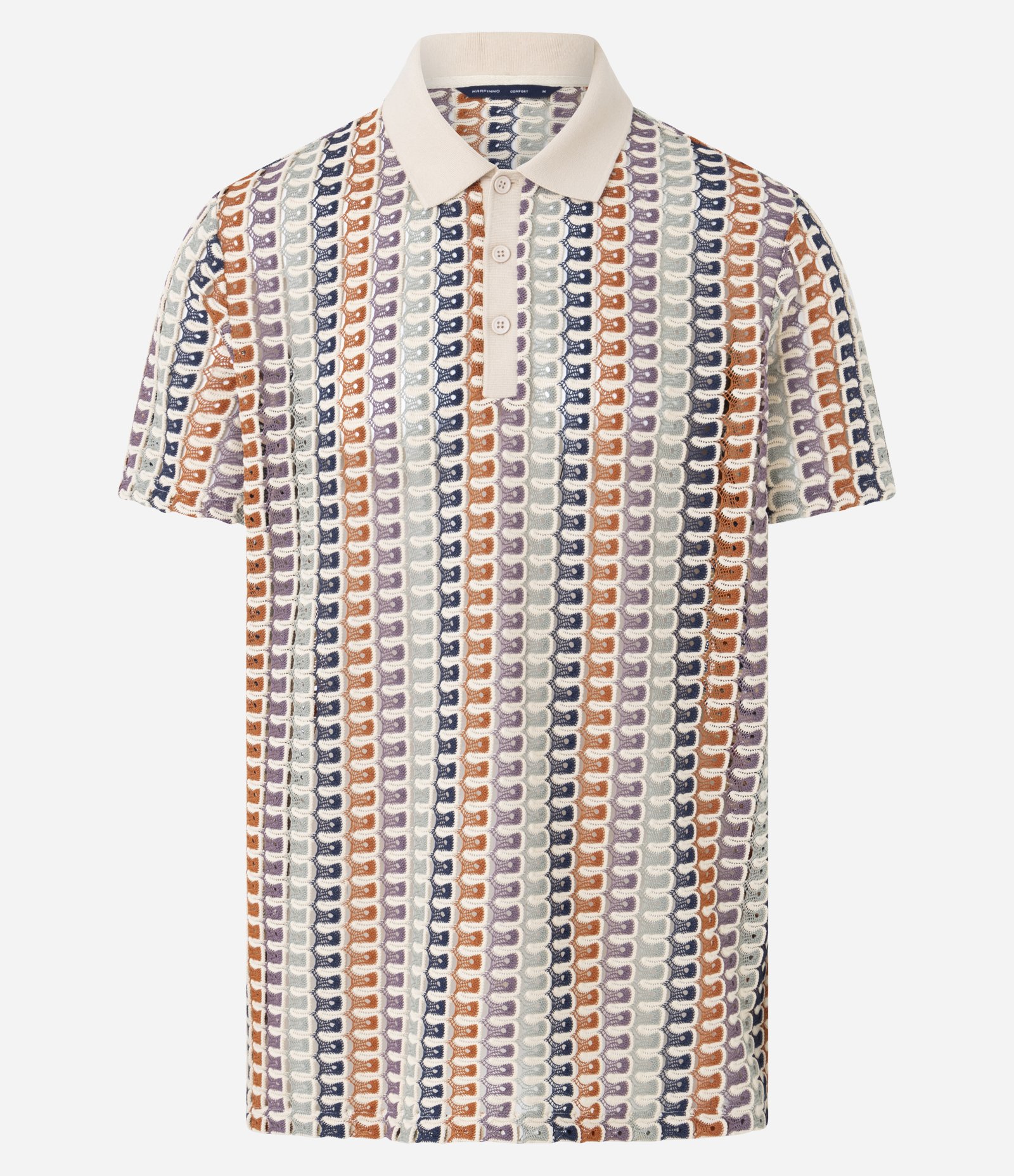 Camisa Polo Comfort em Jacquard com Textura Ondulada Bege 5