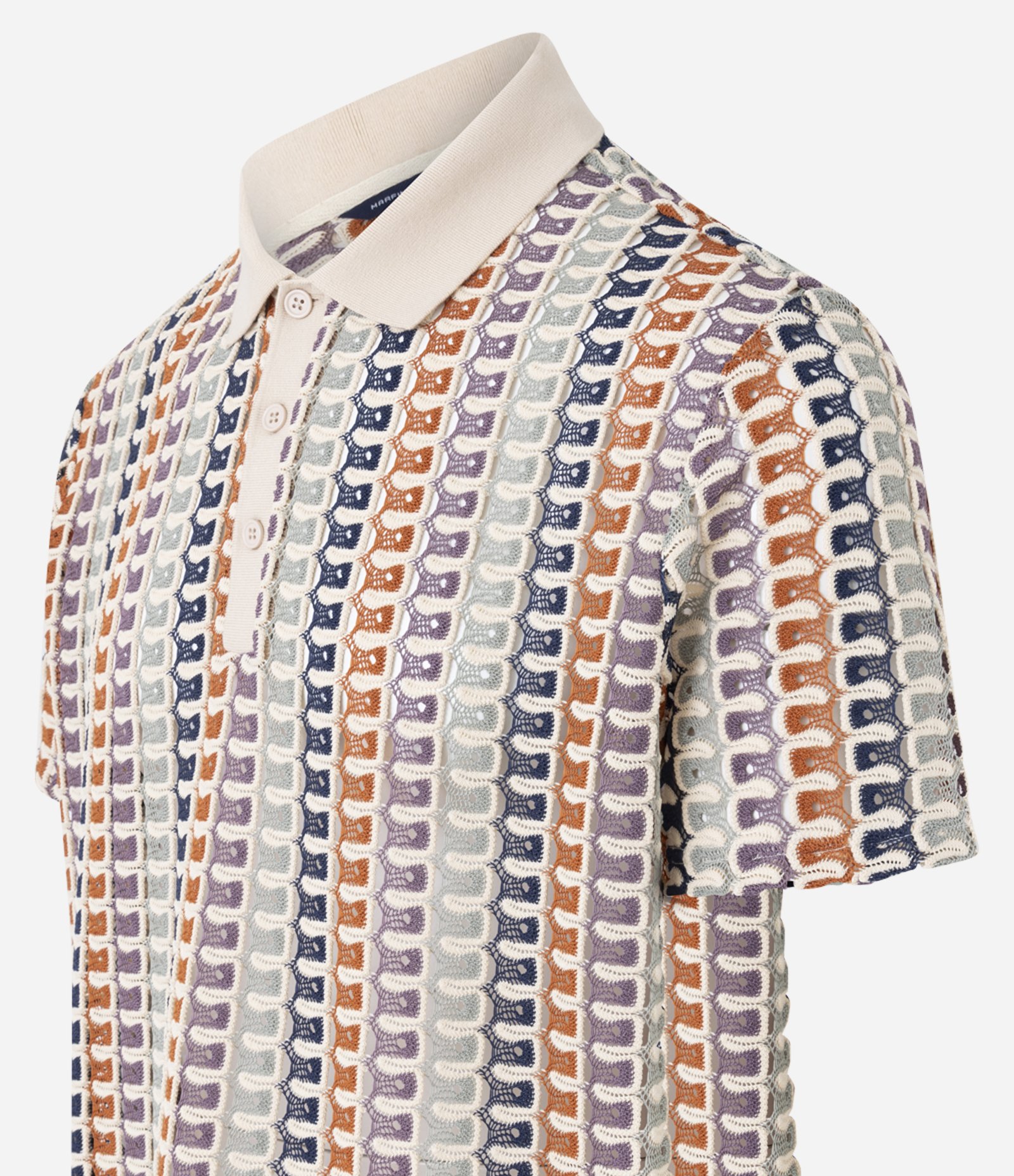 Camisa Polo Comfort em Jacquard com Textura Ondulada Bege 6
