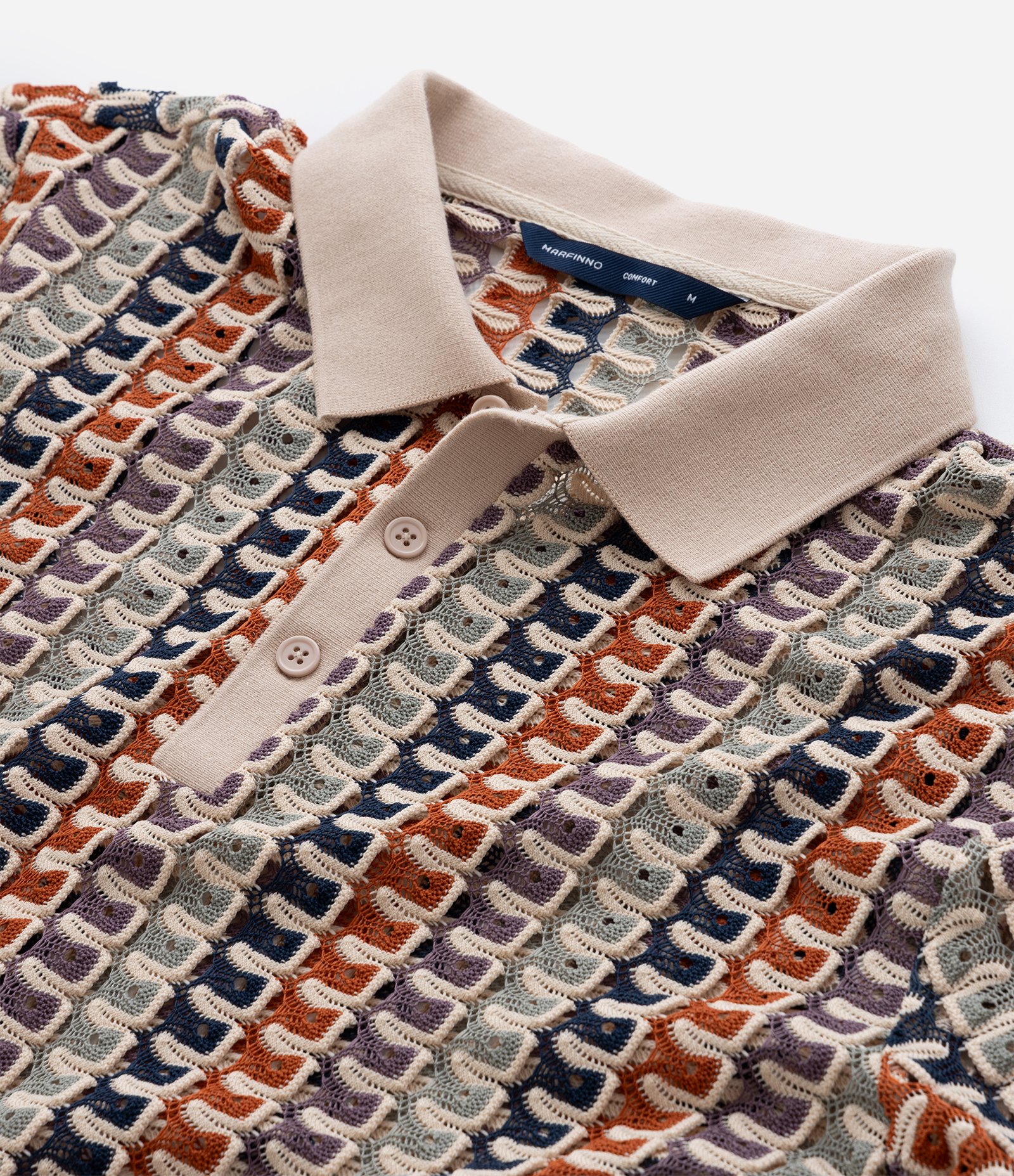 Camisa Polo Comfort em Jacquard com Textura Ondulada Bege 8