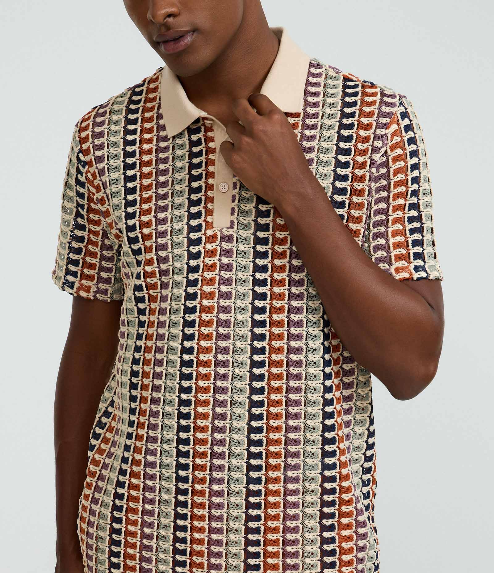 Camisa Polo Comfort em Jacquard com Textura Ondulada Bege 3