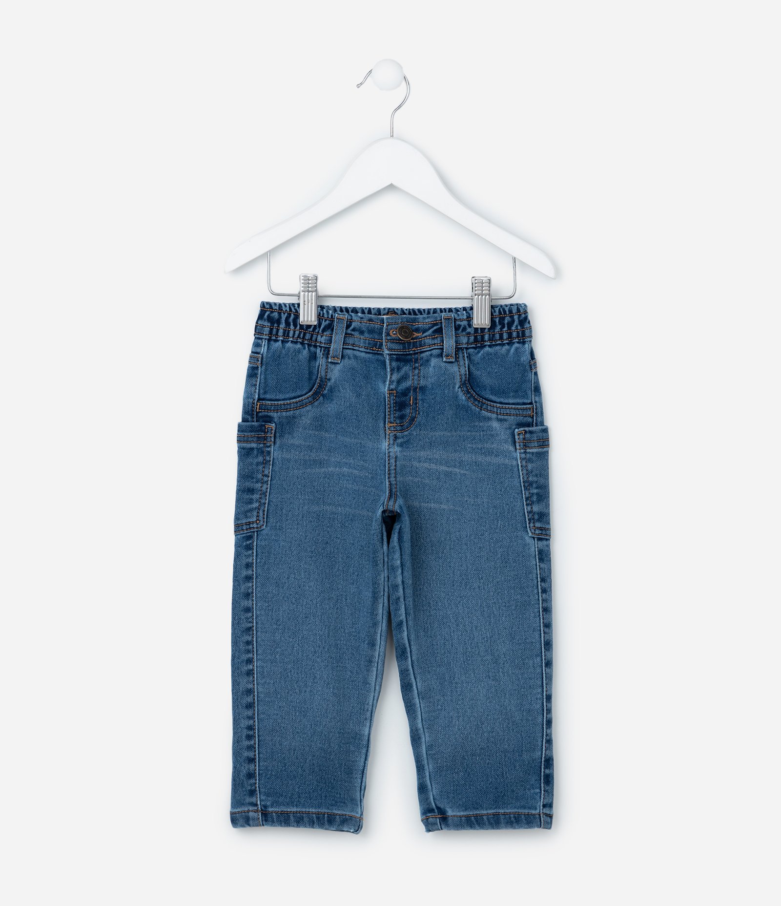 Calça Infantil em Jeans com Bolsos Laterais - Tam 1 a 6 Anos Azul 1