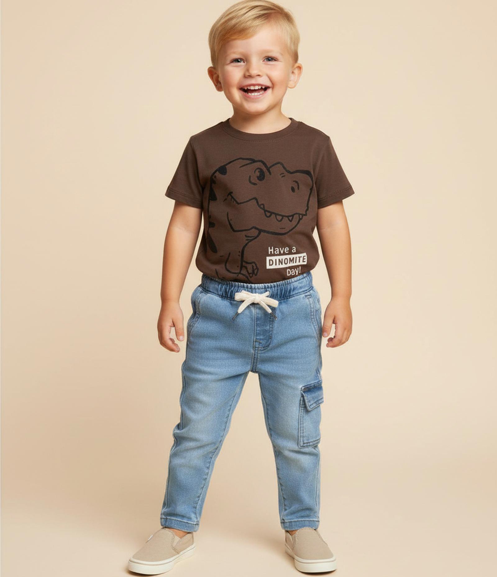 Calça Reta Infantil em Jeans com Bolso Cargo - Tam 1 a 6 anos Azul 1