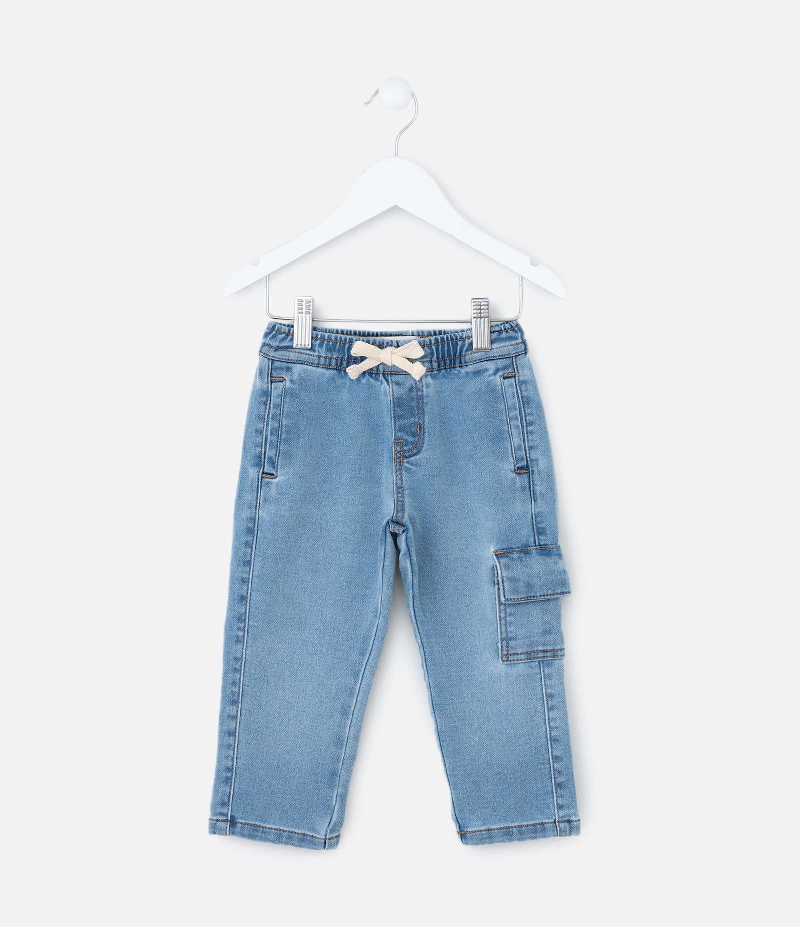 Calça Reta Infantil em Jeans com Bolso Cargo - Tam 1 a 6 anos Azul 2