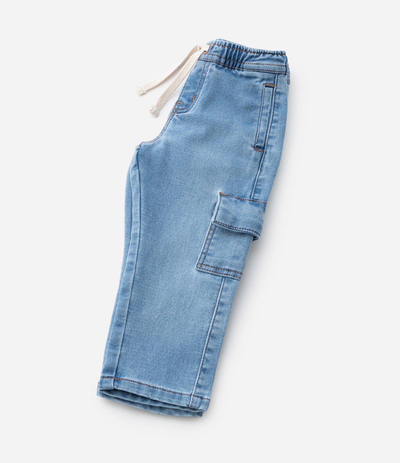 Calça Reta Infantil em Jeans com Bolso Cargo - Tam 1 a 6 anos Azul 7