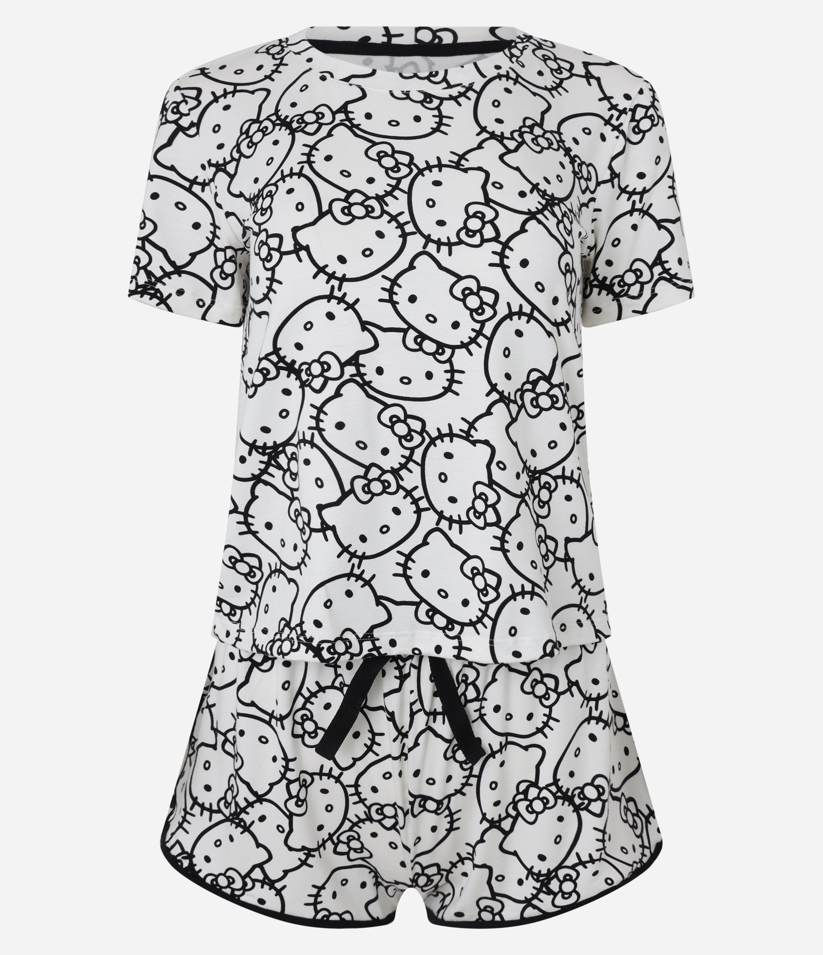 Pijama Short Doll em Viscose com Estampa Hello Kitty Bicolor Preto/Branco 4