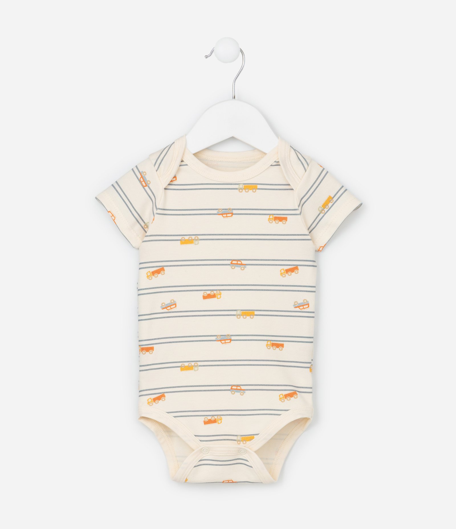 Body Infantil com Estampa Carrinhose Listras - Tam RN a 18 meses Bege 2