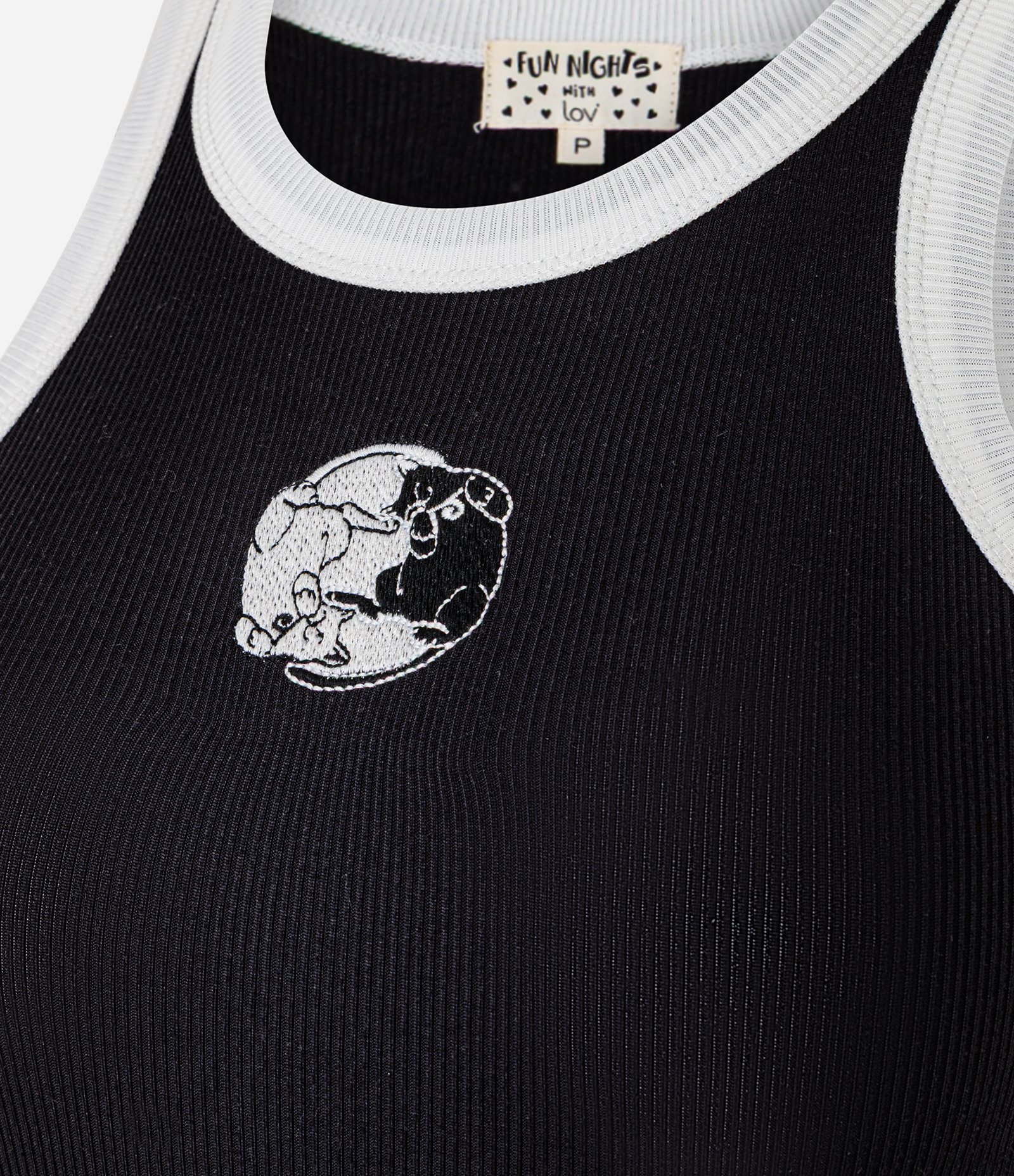 Pijama Short Doll em Ribana com Bordado de Gatinhos Yin Yang Preto/Branco 6