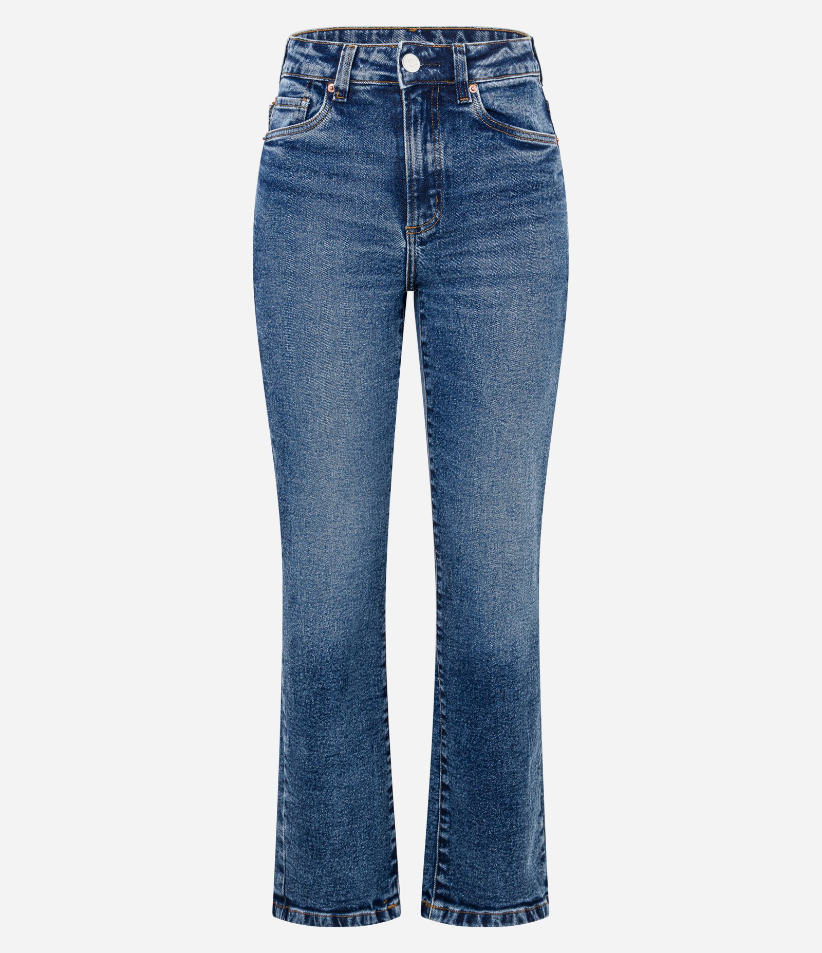 Calça Reta Cintura Alta em Jeans Elastizado Azul 1